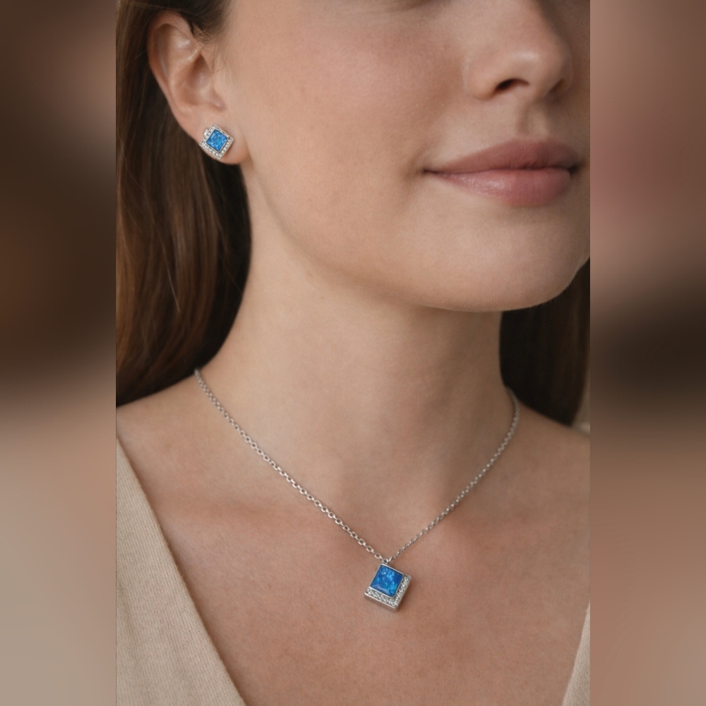 Montana Silversmiths Bright Edge Blue Opal Necklace & Earrings Set